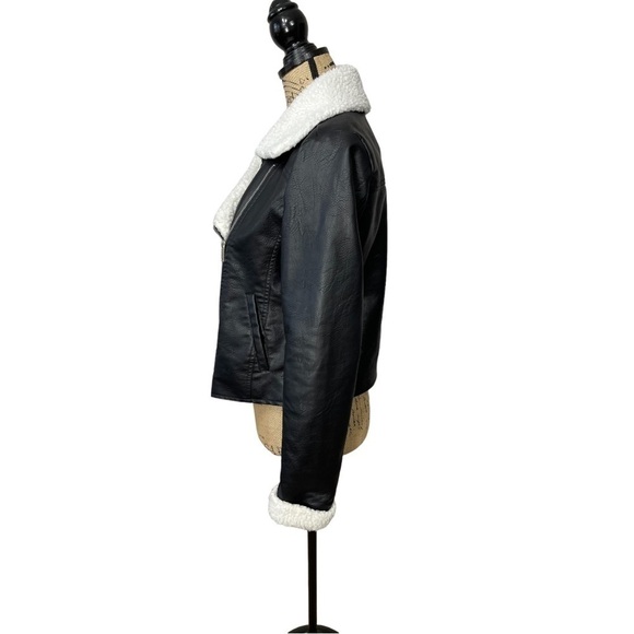 SUNSET & Sixth Faux Leather Moto Sherpa Cropped Jacket - Picture 5 of 12